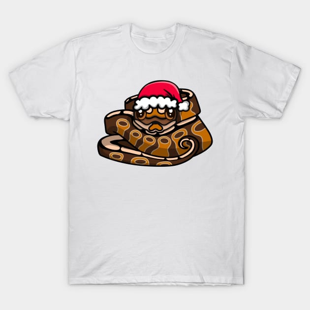 Cute Cinnamon Ball Python in Santa Hat T-Shirt by HeartsandFlags